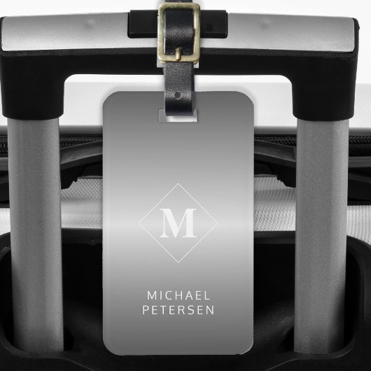 Modern silver brushed metal monogrammed gepäckanhänger