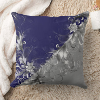 Modern Silver Embellished Grey Blue Throw Pillow Kissen