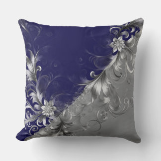 Modern Silver Embellished Grey Blue Throw Pillow Kissen