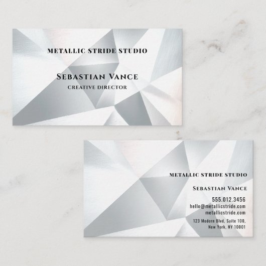 Modern Silver Geometric Visitenkarte (Vorne/Hinten)