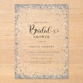 Modern Silver Glitter Bridal Shower  Acryleinladungen (Vorderseite)
