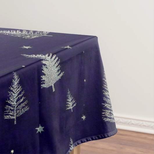 Modern Silver Glitter Christmas trees on blue Tischdecke (Beispiel)