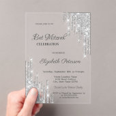 Modern Silver Glitter Drips Rose Gold Bar Mitzvah Acryleinladungen (Insitu (Handheld))