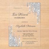 Modern Silver Glitter Drips Rose Gold Bar Mitzvah Acryleinladungen (Vorderseite)
