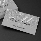 Modern Silver Glitter Monogram Beauty Salon Visitenkarte