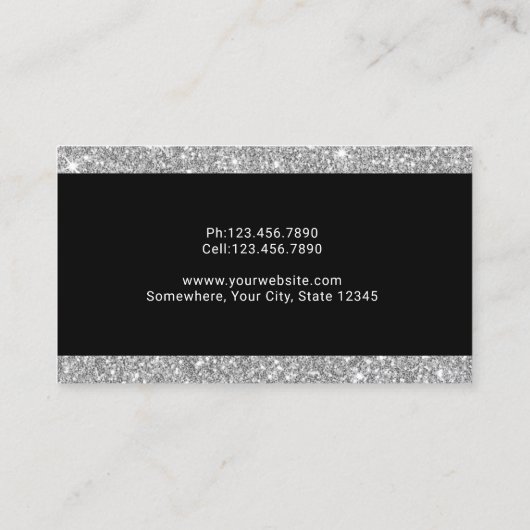 Modern Silver Glitter Monogram Beauty Salon Visitenkarte (Rückseite)