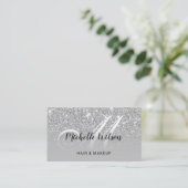 Modern Silver Glitter Monogram Beauty Salon Visitenkarte (Stehend Vorderseite)
