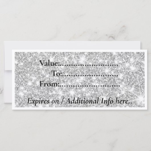 Modern Silver Glitter Salon Gift Note Card (Rückseite)