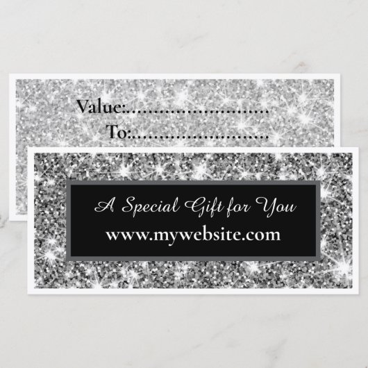 Modern Silver Glitter Salon Gift Note Card (Vorne/Hinten)