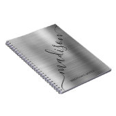 Modern Silver Gray Monogram Script Name Notebook Notizblock (Rechte Seite)