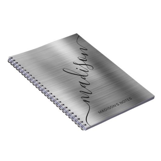 Modern Silver Gray Monogram Script Name Notebook Notizblock (Rechte Seite)