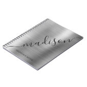 Modern Silver Gray Monogram Script Name Notebook Notizblock (Linke Seite)