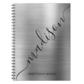 Modern Silver Gray Monogram Script Name Notebook Notizblock (Vorderseite)