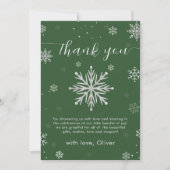 Modern Silver Green Magical Snowflake Baby Shower  Dankeskarte (Vorderseite)