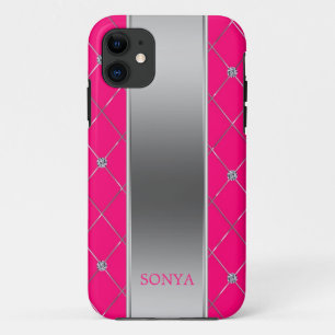Modern Silver Hot Pink Geometric Shapes Case-Mate iPhone Hülle