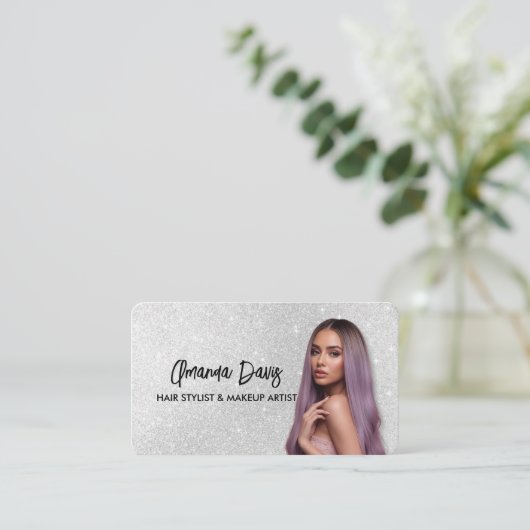 Modern Silver Makeup Photo QR Code Logo Visitenkarte (Stehend Vorderseite)