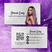 Modern Silver Makeup Photo QR Code Logo Visitenkarte