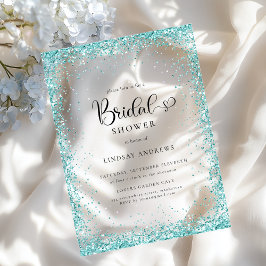 Modern Silver Mint Glitter Bridal Shower  Acryleinladungen