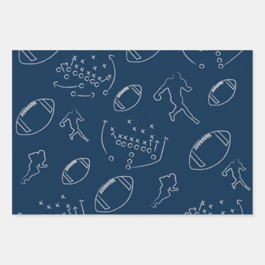 Modern Silver & Navy Blue Football Game Day Geschenkpapier Set (Vorderseite)