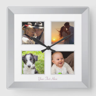 Modern Silver Photo Frame Wall Clock Quadratische Wanduhr