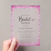 Modern Silver Pink Glitter Bridal Shower  Acryleinladungen (Insitu (Handheld))