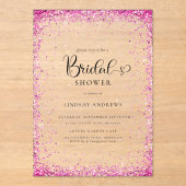 Modern Silver Pink Glitter Bridal Shower  Acryleinladungen (Vorderseite)