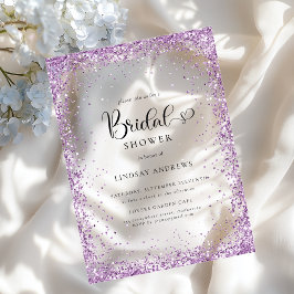 Modern Silver Purple Glitter Bridal Shower  Acryleinladungen
