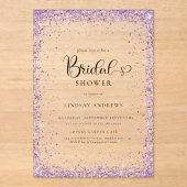 Modern Silver Purple Glitter Bridal Shower  Acryleinladungen (Vorderseite)
