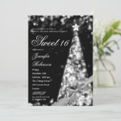 Modern Silver Xmas Tree Ribbon Sweet 16 Birthday Einladung (Stehend Vorderseite)