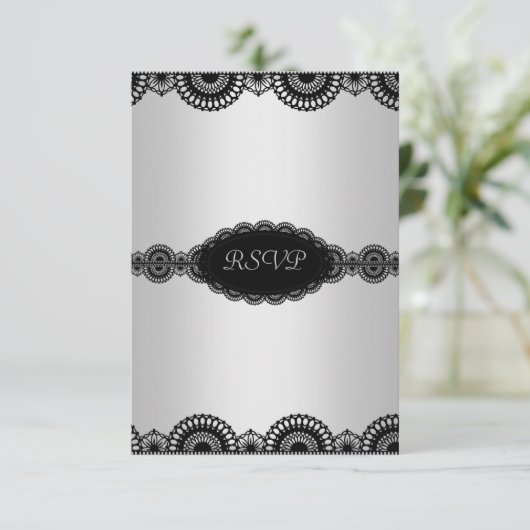 MODERN SILVERBLACK LACE ENGAGEMENT PARTEI UAWG EINLADUNG (Stehend Vorderseite)