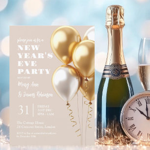 MODERN Silvester Party Gold Balloons Champagner Einladung