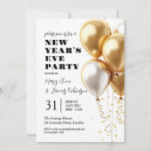 MODERN Silvester Party Gold Confetti Balloons Einladung (Vorderseite)