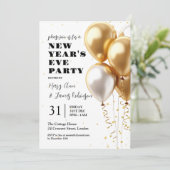 MODERN Silvester Party Gold Confetti Balloons Einladung (Stehend Vorderseite)