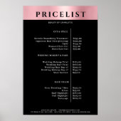Modern Simpel Rosegold Salon Preisliste Poster (Vorne)