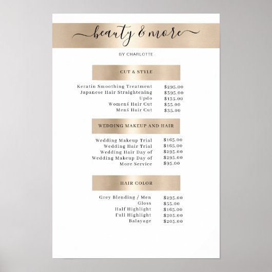 Modern Simpel Salon Price List Poster (Vorne)