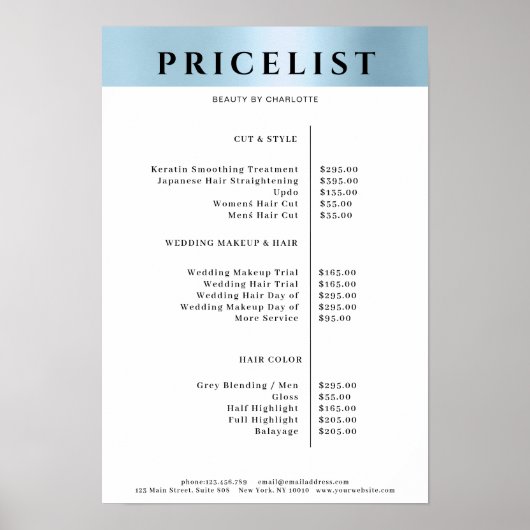 Modern SimpelBlue Salon Preisliste Poster (Vorne)