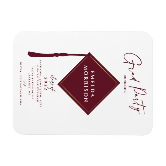 Modern Simple 2 Foto Burgundy Graduation Party Magnet (Horizontal)