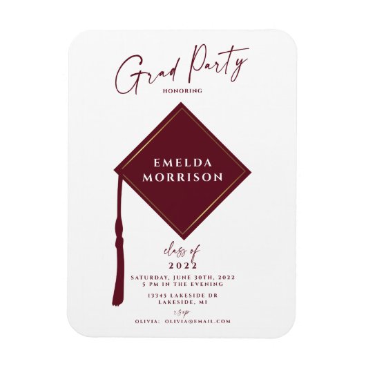 Modern Simple 2 Foto Burgundy Graduation Party Magnet (Vertikal)
