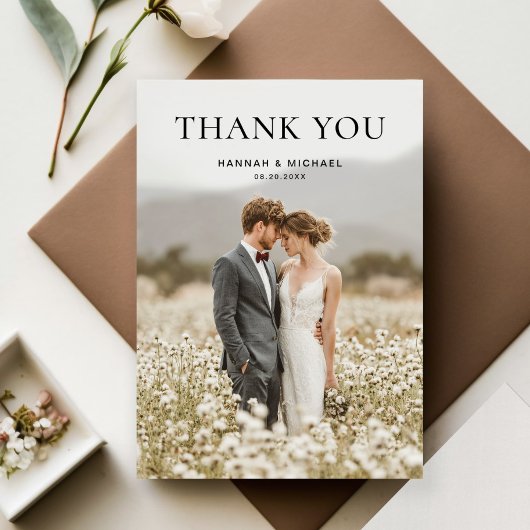 Modern Simple 2 Photo Wedding Thank You Card Dankeskarte
