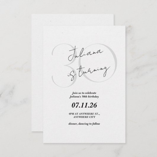 Modern, Simple 30th Birthday Invitation Einladung (Vorne/Hinten)