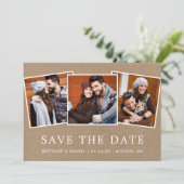 Modern Simple 3 Foto Save the Date Kraft (Stehend Vorderseite)