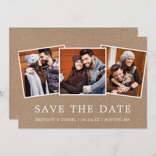 Modern Simple 3 Foto Save the Date Kraft (Vorne/Hinten)