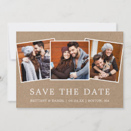 Modern Simple 3 Foto Save the Date Kraft