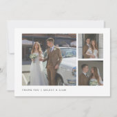 Modern Simple 3-Photo Custom Wedding Dankeskarte (Vorderseite)