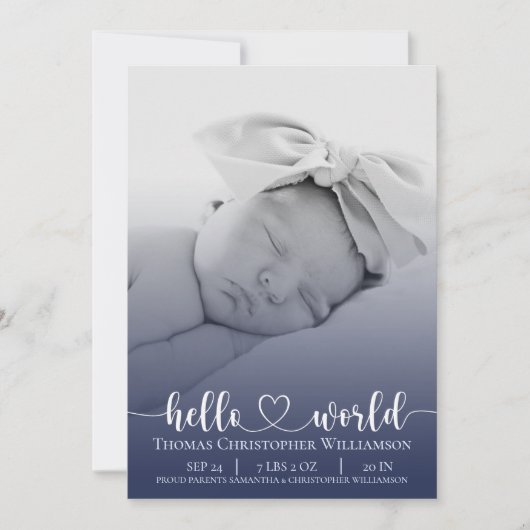 Modern Simple Baby Boy Ankündigung Foto Script (Vorderseite)
