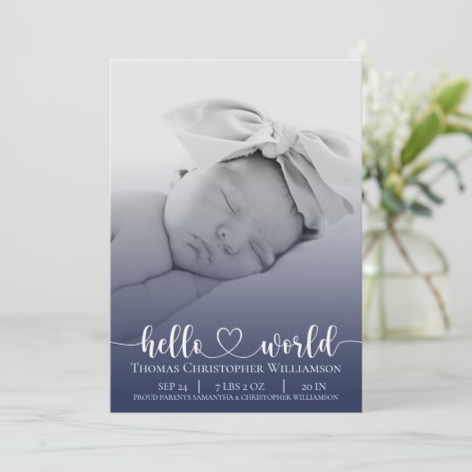 Modern Simple Baby Boy Ankündigung Foto Script (Stehend Vorderseite)