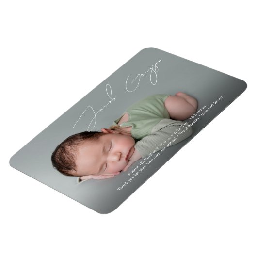 Modern Simple Baby Boy Name Script Foto Birth Magnet (Linke Seite)