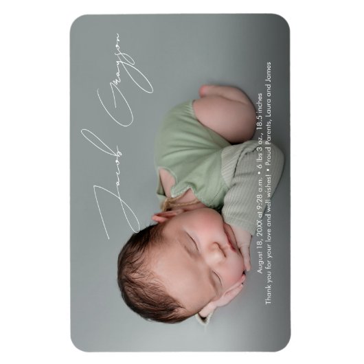Modern Simple Baby Boy Name Script Foto Birth Magnet (Vertikal)