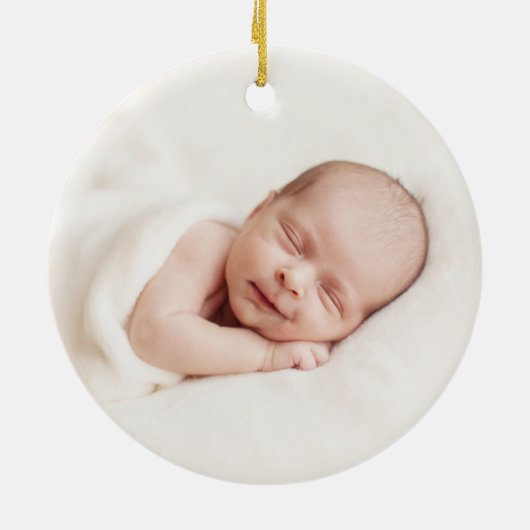 Modern Simple Baby First Christmas Baby Photo Keramik Ornament (Hinten)