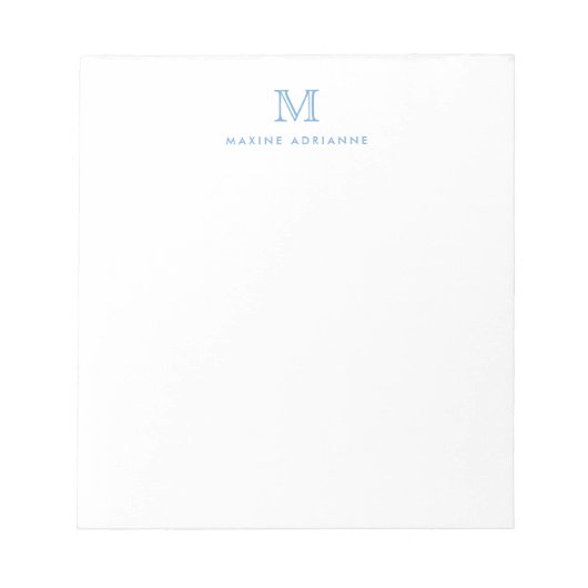 Modern Simple Basic Dusty Blue Monogram Initial Notizblock (Vorderseite)